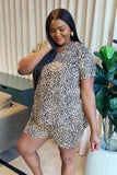 Zenana Full Size Leopard V-Neck Top and Drawstring Shorts Lounge Set- ONLINE ONLY 2-10 DAY SHIPPING