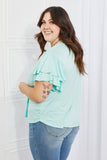 Culture Code Mi Amor Full Size Round Neck Ruffle Sleeve Top in Blue- ONLINE ONLY 2-10 DAY SHIPPING