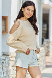 GeeGee All The Time Full Size Cold Shoulder Cable Knit Sweater - ONLINE ONLY 2-10 DAY SHIPPING