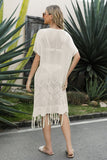 V-Neck Short Sleeve Fringe Hem Knit Dress- ONLINE ONLY 2-10 DAY SHIPPING