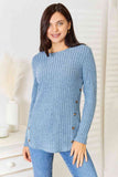 -Online Only -Double Take Round Neck Ribbed Long Sleeve T-Shirt