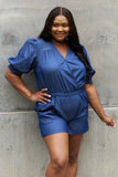 ODDI Full Size Puff Sleeve Denim Romper- ONLINE ONLY 2-10 DAY SHIPPING