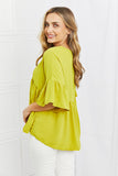 Celeste Look At Me Full Size Flowy Ruffle Sleeve Top in Lime- ONLINE ONLY- 2-7 DAY SHIPPING