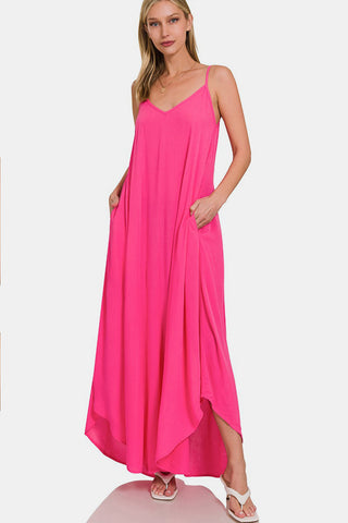 Zenana Woven Cami Maxi Dress with Side Pockets - ONLINE ONLY