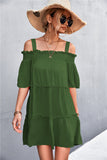 Cold-Shoulder Frill Trim Tiered Dress- ONLINE ONLY 2-10 DAY SHIPPING