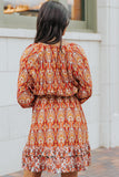 Printed Balloon Sleeve Tassel Tie Dress- ONLINE ONLY 2-10 DAY SHIPPING
