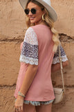 Leopard Lace Trim Ribbed Round Neck Top- ONLINE ONLY 2-10 DAY SHIPPING