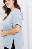 Zenana Simply Comfy Full Size V-Neck Loose Fit Shirt in Blue- ONLINE ONLY 2-10 DAY SHIPPING