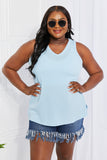 Blumin Apparel Chance of Sun Full Size Ribbed V-Neck Tank in Blue- ONLINE ONLY 2-10 DAY SHIPPING