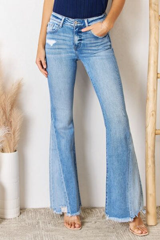 Kancan Mid Rise Raw Hem Flare Jeans - ONLINE ONLY