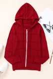 Zip-Up Raglan Sleeve Openwork Hooded Cardigan- ONLINE ONLY 2-10 DAY SHIPPING