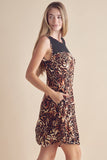 Yelete Full Size Animal Print Round Neck Sleeveless Dress with Pockets- ONLINE ONLY 2-10 DAY SHIPPING
