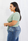 Capella Back To Simple Full Size Ribbed Front Scrunched Top in Green - ONLINE ONLY 2-7 DAY SHIP