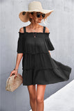 Cold-Shoulder Frill Trim Tiered Dress- ONLINE ONLY 2-10 DAY SHIPPING