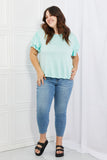 Culture Code Mi Amor Full Size Round Neck Ruffle Sleeve Top in Blue- ONLINE ONLY 2-10 DAY SHIPPING