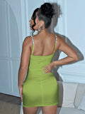 Rhinestone Spaghetti Strap Satin Bodycon Dress- ONLINE ONLY 2-10 DAY SHIPPING