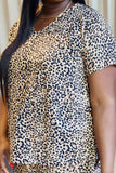 Zenana Full Size Leopard V-Neck Top and Drawstring Shorts Lounge Set- ONLINE ONLY 2-10 DAY SHIPPING