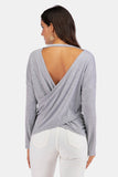 V-Neck Drop Shoulder Open Back Sweatshirt- ONLINE ONLY 2-10 DAY SHIPPING