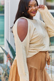 GeeGee All The Time Full Size Cold Shoulder Cable Knit Sweater - ONLINE ONLY 2-10 DAY SHIPPING