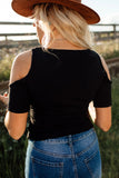 US Flag Bird Graphic Cold-Shoulder Tee- ONLINE ONLY- 2-7 DAY SHIPPING