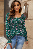Floral Smocked Square Neck Peplum Blouse- ONLINE ONLY 2-10 DAY SHIPPING