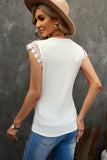Lace Trim V-Neck Capped Sleeve Top- ONLINE ONLY 2-10 DAY SHIPPING