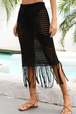Fringe Hem Drawstring Waist Openwork Skirt- ONLINE ONLY 2-10 DAY SHIPPING