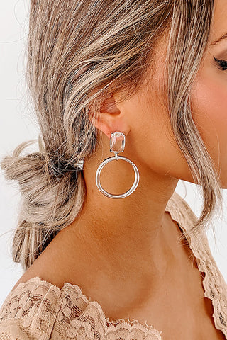 Gold or Silver Hoop Earrings w/ Rhinestone Detail - In Store