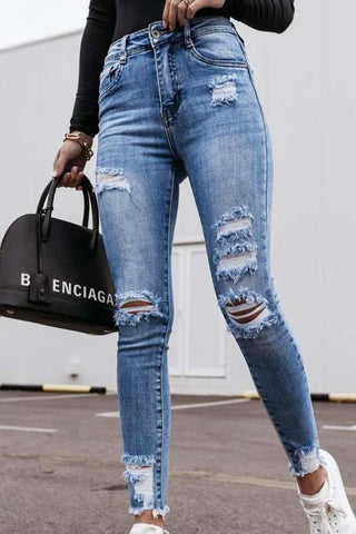 High Waist Distressed Jeans