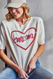 Multi color metallic letter applique knitted top
