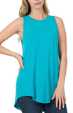 LUXE RAYON SLEEVELESS ROUND NECK HI-LOW HEM TOP - In Store