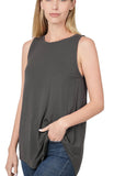 LUXE RAYON SLEEVELESS ROUND NECK HI-LOW HEM TOP - In Store