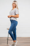High Rise Ankle Skinny W Front Seam And Uneven Hem - In Store