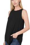 LUXE RAYON SLEEVELESS ROUND NECK HI-LOW HEM TOP - In Store