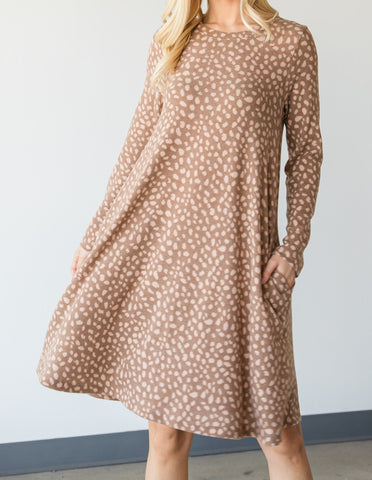 Leopard Print Midi Dress w/ Pockets