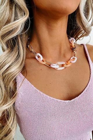 Gold /Peach Acrylic Large Link Necklace - In Store