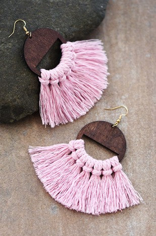 Pink Macrame Tassel Earrings - In Store