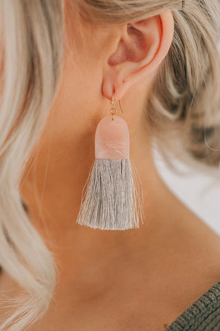 Rose/Grey Tassel Earring - In Store