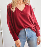Oversized Brushed V-Neck Top - In Store
